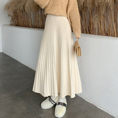 Elegant Solid  Rib Knitted Large Swing Maxi Long Skirts