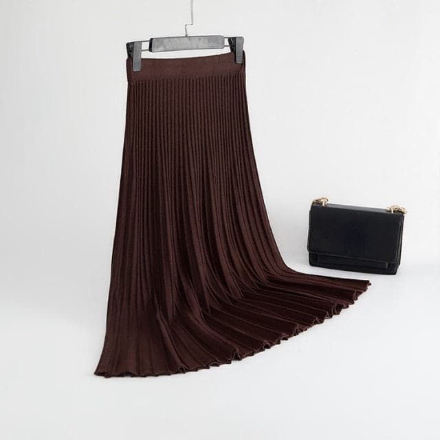 Elegant Solid  Rib Knitted Large Swing Maxi Long Skirts