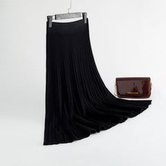 Elegant Solid  Rib Knitted Large Swing Maxi Long Skirts