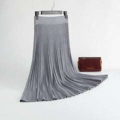 Elegant Solid  Rib Knitted Large Swing Maxi Long Skirts