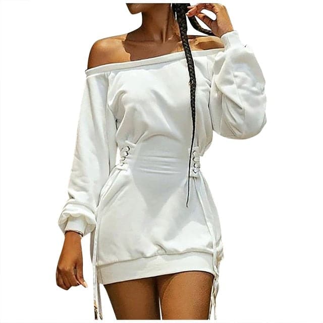 Dress Abstract Print Off Shoulder Lace-Up Eyelet Casual Dress Long Sleeve Bodycon Mini Dresses Streetwear Dress