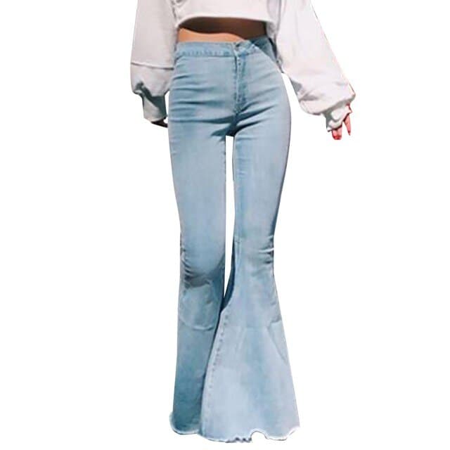 Casual Fashion High Waist Slim And Skinny Big Flare Denim Pants Fashion Street Solid Color Denim Trousers