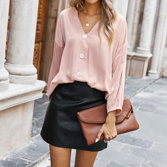 Long Sleeve Simple  V-Neck T-Shirt