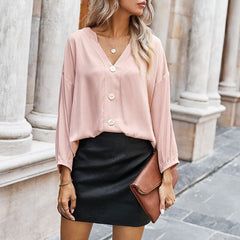 Long Sleeve Simple  V-Neck T-Shirt