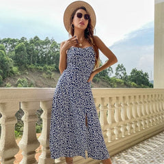 Summer Fashion Bohemian Sleeveless Dress for Vintage Floral Silk Maxi Robe Casual Wedding Guest Long Dresses