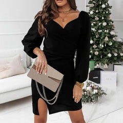 Mini Dress Women's Long Sleeve Casual Dresses Button Down Slim Solid Knit Party Club Dress