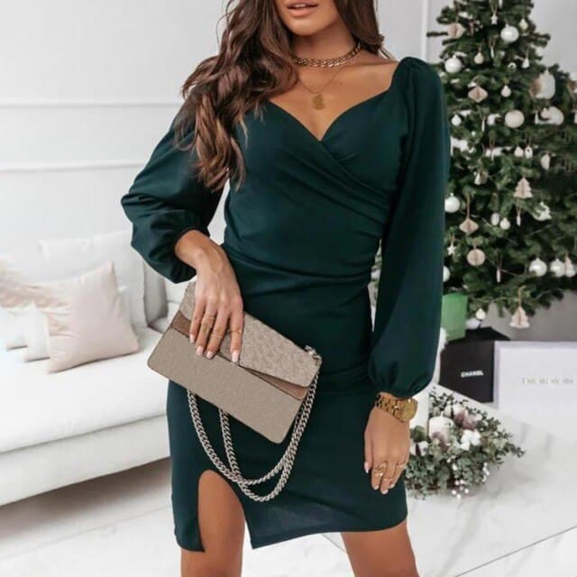 Mini Dress Women's Long Sleeve Casual Dresses Button Down Slim Solid Knit Party Club Dress