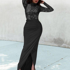 Spring Deep O-neck Mesh Stitching Bodycon Dress