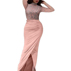 Spring Deep O-neck Mesh Stitching Bodycon Dress