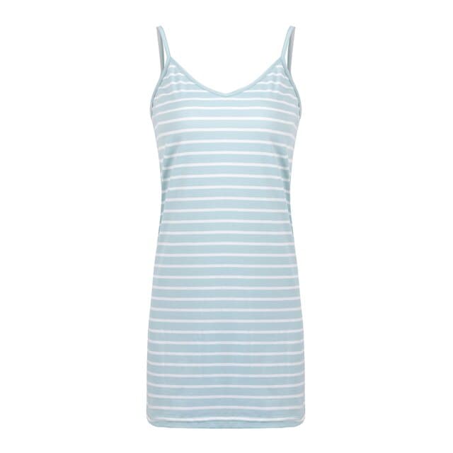 Female Sleep Dress Striped Print Nightgown Casual Home Wear Summer Spaghetti Strap V Neck  Adjustable Pajama Dress
