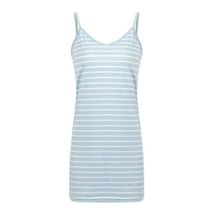 Female Sleep Dress Striped Print Nightgown Casual Home Wear Summer Spaghetti Strap V Neck  Adjustable Pajama Dress