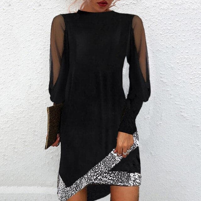 Bag Hip Mini Dress Elegant Shiny Mesh Patchwork Long Sleeve Dresses Female Party Club Sequins Mini Dress