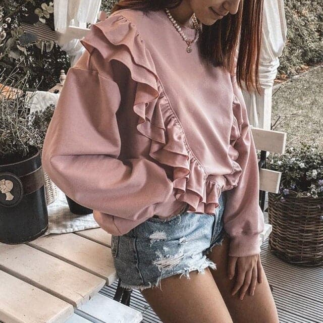 Casual slim  hoodies sweatshirt Pink knitted streetwear