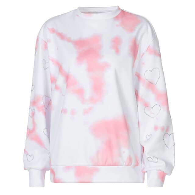 Y2K Pink Tie Dye Hoodies Loose Oversized Long Sleeve O-Neck Sweatshirt Autumn Winter Clothes Patchwork Pullover Streetwear