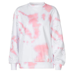 Y2K Pink Tie Dye Hoodies Loose Oversized Long Sleeve O-Neck Sweatshirt Autumn Winter Clothes Patchwork Pullover Streetwear