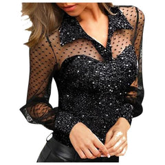 Womens Tops And Blouses Womens Embroidery V Neck Arm Shaper Top Sheer Mesh Yoke Casual Blouse Shirt Tops