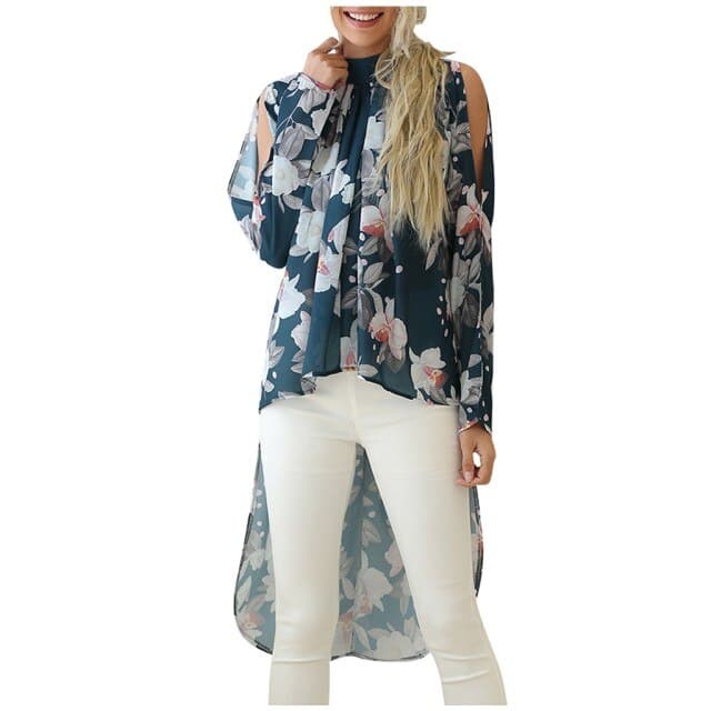 Fashion Floral Printed Turtleneck Long Sleeve Chiffon Office Shirt Blouse Loose Casual Top Plus Size