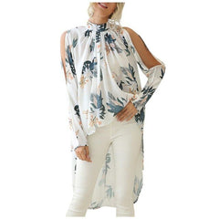 Fashion Floral Printed Turtleneck Long Sleeve Chiffon Office Shirt Blouse Loose Casual Top Plus Size