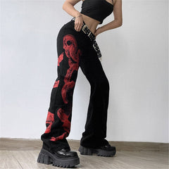 Low Waist Hippie Jeans Long Trousers Drawstring Ruched Flare Pants Skin Friendly Comfortable Dark Weird Puss