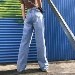 Fashion High Waist Pocket Solid Casual Loose Wide Leg Jeans