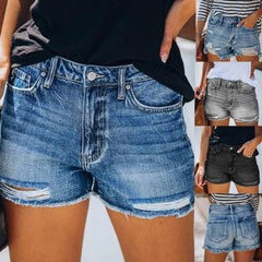 Women's Black Blue Gary Casual Stretch Pockets Denim Shorts Frayed Edge Ripped Hot Shorts New Jeans Casual Y2k Cloth