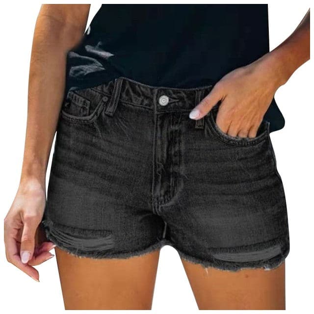 Women's Black Blue Gary Casual Stretch Pockets Denim Shorts Frayed Edge Ripped Hot Shorts New Jeans Casual Y2k Cloth