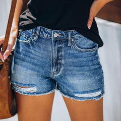 Women's Black Blue Gary Casual Stretch Pockets Denim Shorts Frayed Edge Ripped Hot Shorts New Jeans Casual Y2k Cloth