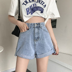 High Waist Loose Retro Blue Denim Shorts Jeans