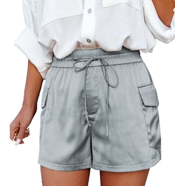 Denim Solid Shorts Elastic Waist Summer High Waist Hole Pockets Capri Pants Casual Clothing All-match New