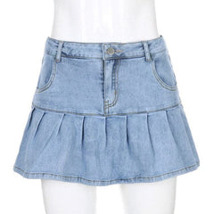 Harajuku High Waist Jeans Skirts Pleated Y2K Skinny Blue Denim Mini Skirt Summer Pop Ruffles Streetwear Bottom Korean