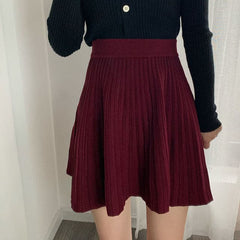 Knitted Autumn and Winter High Waist Pleated Skirt A- Line Skirt Short Skirt