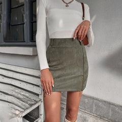 Mini Skirt Suede Zipper Bandage Slim  Autumn New Korean High Waist Casual Solid A-line Slits Bodycon Skirts