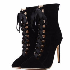 Gladiator Stiletto Booties Pointed Toe Strappy Lace Up Pumps