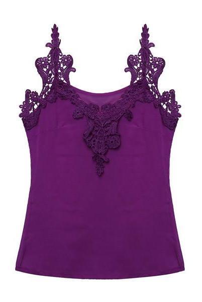 Lace Crochet Spaghetti Strap V neck Sexy Chiffon Tank Tops