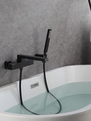 Bathtub Faucet Black Wall Mounted, Bathroom Faucet Bath Roman Tub Filler Mixer Tap Brass, 2 Hole Sprayer with Cold Hot Water Hose
