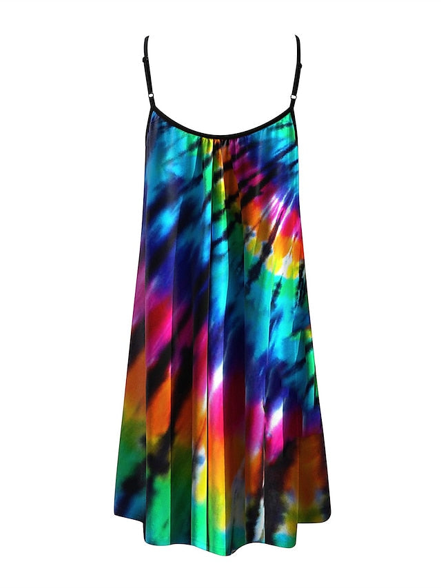 Beach Dress Beach Wear Mini Dress Print Fashion Modern Geometric Spaghetti Strap Sleeveless Loose Fit Outdoor Daily Black And White Black  Summer Spring S M L XL for Women