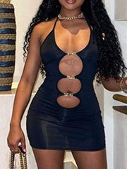 Bodycon Sheath Dress Strap Dress Mini Dress Black Orange Light Blue Sleeveless Pure Color Backless Spring Summer Halter Stylish Weekend  S M L for Women