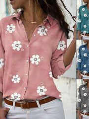 Blouse Pink Blue Green Floral Floral Print Button Daily Basic Shirt Collar S for Women