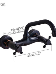 Bathroom Sink Mixer Faucet Wall Mount, Vintage 2 Handle 3 Holes Basin Taps with Cold Hot Water Hose, Washroom Mono Basin Vessel Taps Deck Mounted Oil-rubbed Bronze