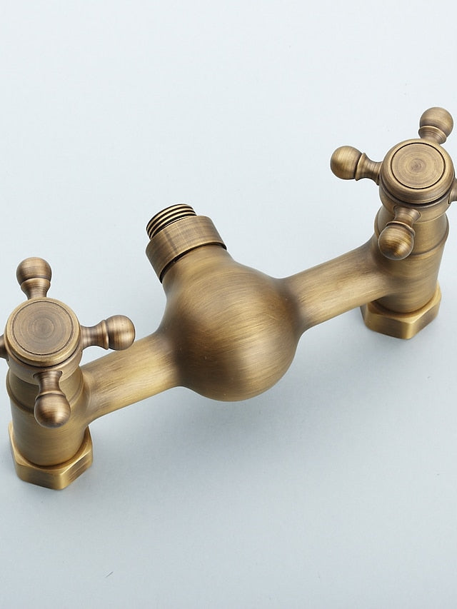 Bathtub Faucet with Handheld Shower,Wall Mounted Antique Brass Bath Tap Retro Style Hot and Cold Water Bath Tap Shower Fitting for Bathroom Shower