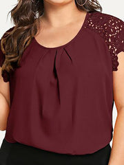 Blouse Black Yellow Wine Plain Short Sleeve Work Daily Streetwear Festival Crewneck Regular XL for Women