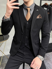 Black Light Grey Dark Gray Men's Party / Evening Prom Suits 3 Piece Solid Colored Tailored Fit Single Breasted Two-buttons