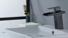 Bathroom Sink Faucet with Supply Hose,LED Waterfall Spout Single Handle Single Hole Vessel Lavatory Faucet,Slanted Body Basin Mixer Tap