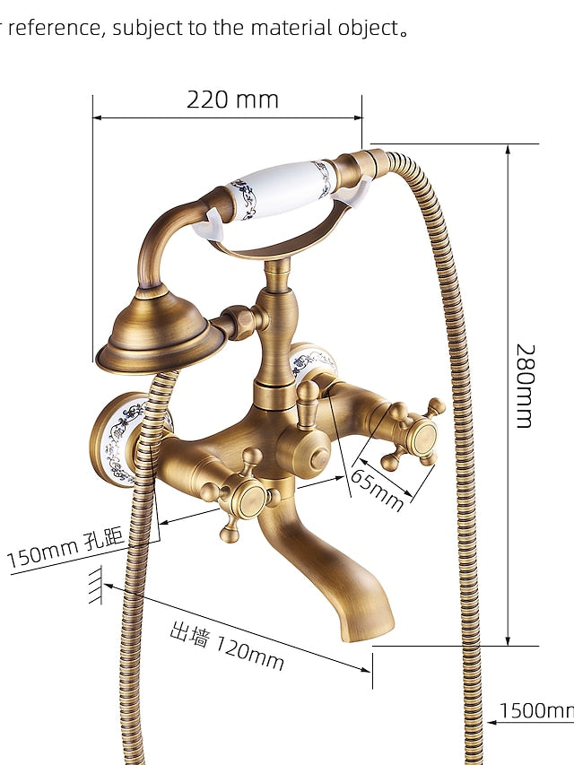 Bathroom Sink Faucet,Brass Telephone Shape Wall Installation Widespread Pull-out Country Style Electroplated Copper Finish Two Handles Bathtub Faucet with Handshower and Drain