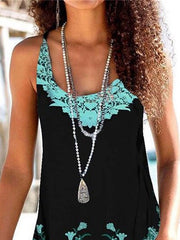 Beach Dress Beach Wear Mini Dress Print Ethnic Casual Floral Spaghetti Strap Sleeveless Loose Fit Daily Vacation Green  Summer Spring S M L XL for Women