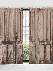 Blackout Curtain Drapes Farmhouse Grommet/Eyelet Barn Wood Door Curtain Panels For Living Room Bedroom Door Kitchen Window Treatments Thermal Insulated Room Darkening