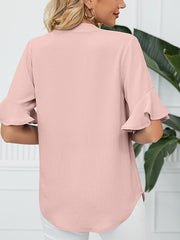 Blouse Pleated Ruffle Solid / Plain Color Basic V Neck Petal Sleeves Summer pea green Black White Pink Blue for Women