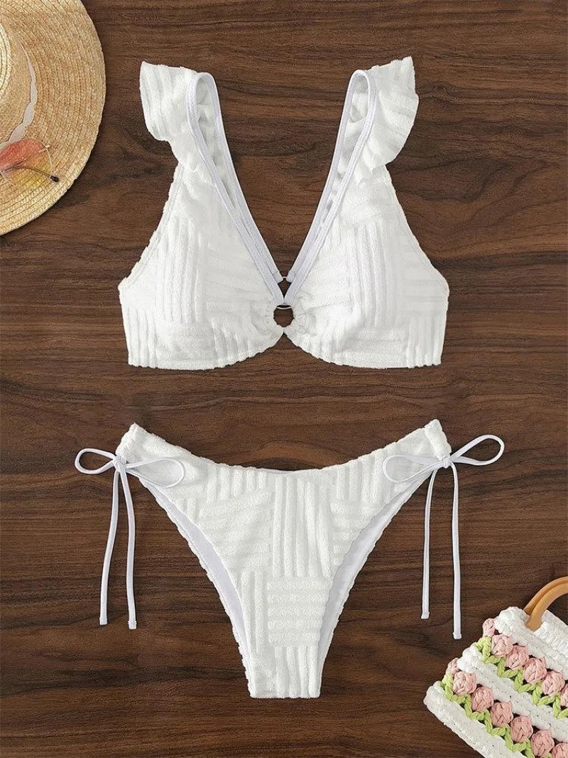 White Ruffles Push-Up Bikini Set