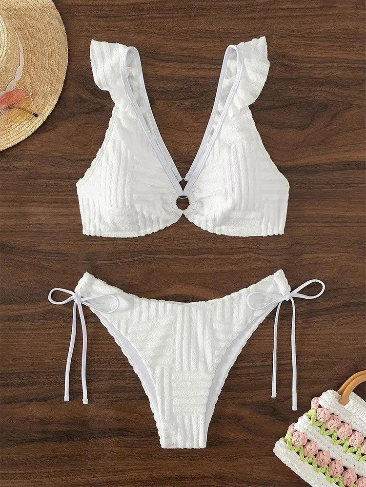 White Ruffles Push-Up Bikini Set