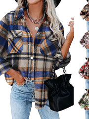 Blouse Streetwear Button-Down Grid Pattern Fashion Daily Check Shirt Collar Regular Spring &  Fall Light Coffee Green Pink Orange Red for Women